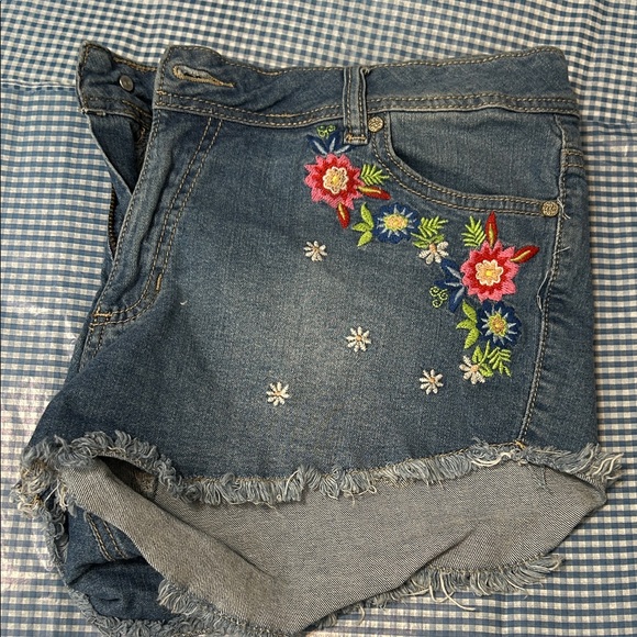 Rue21 Pants - Rue21 Blue Jean Shorts with Floral Embroidery